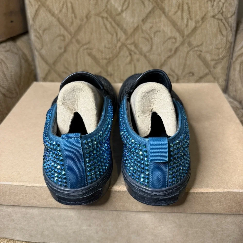 Gucci 368512 Crystal Satin Slip-On Sneakers Black Teal Men's US 7 UK 6 G Fit